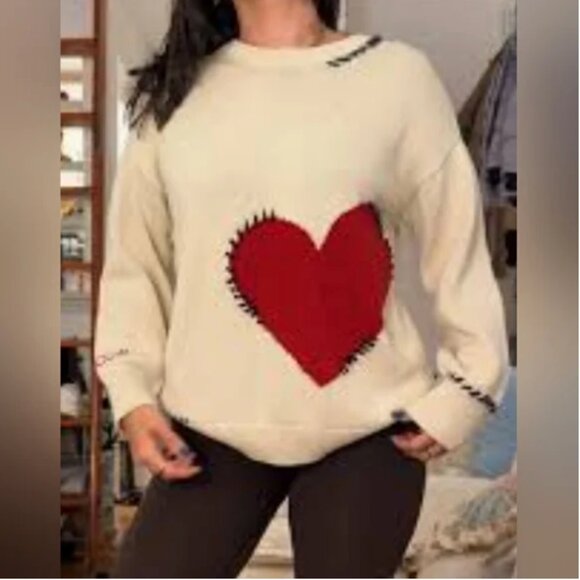 Anthropologie Knit Sweater Oversized With Heart size S - Picture 2 of 6